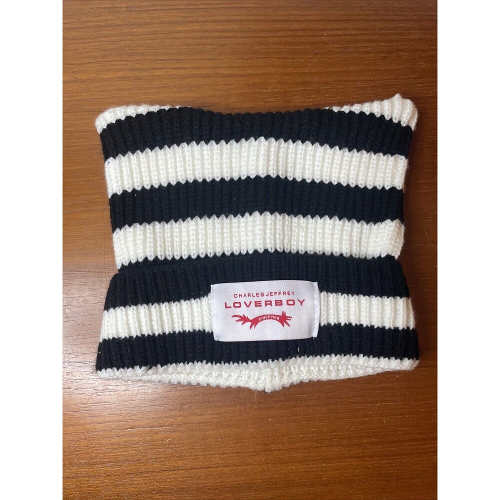 Charles Jeffrey Lover boy Beanie Hat Black And White Thick Knit Cap